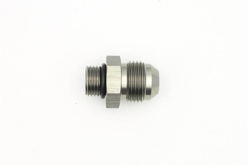 DeatschWerks 6AN ORB male to 8AN male flare adapter fitting with O-ring, used for high-performance fuel and oil connections.
