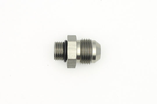DeatschWerks 6AN ORB male to 8AN male flare adapter fitting with O-ring, used for high-performance fuel and oil connections.