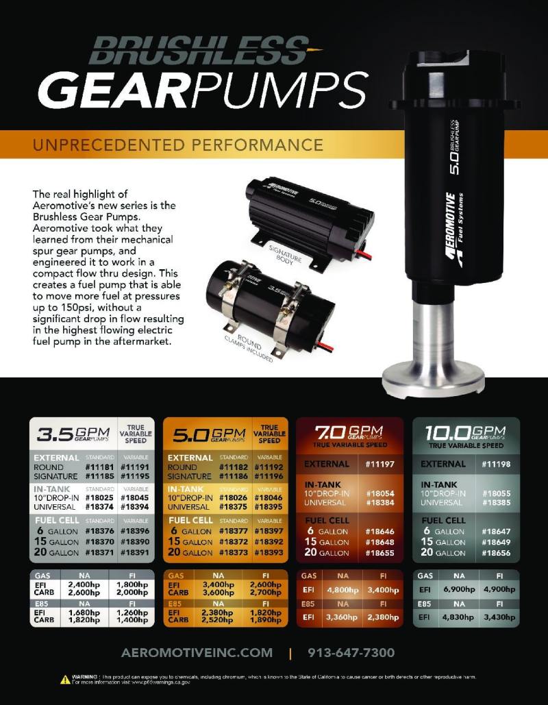 Aeromotive TRV 6-gallon brushless spur fuel cell for fuel systems, showing the durable metal construction and venting ports.