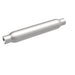 MagnaFlow muffler with 3.5-inch diameter and 18-inch length, featuring dual 2.25-inch inlet and outlet pipes on a vehicle exhaust system.