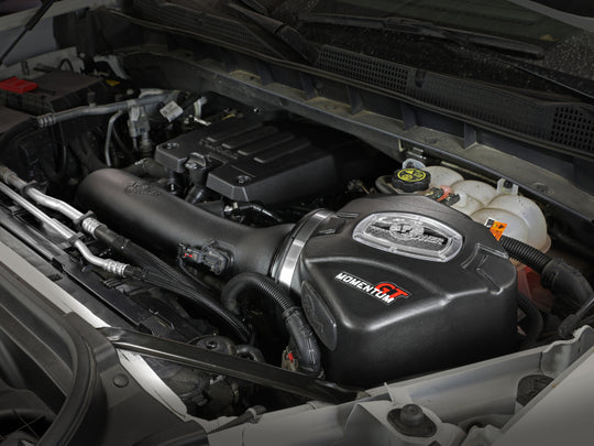 aFe Momentum GT Pro DRY S cold air intake system installed in a 2019-2020 GM Silverado/Sierra 1500 2.7L 4-cylinder engine