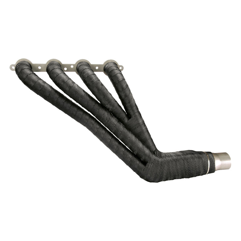 Black DEI exhaust wrap in 2-inch by 50-foot roll, made of titanium material for heat insulation and performance.