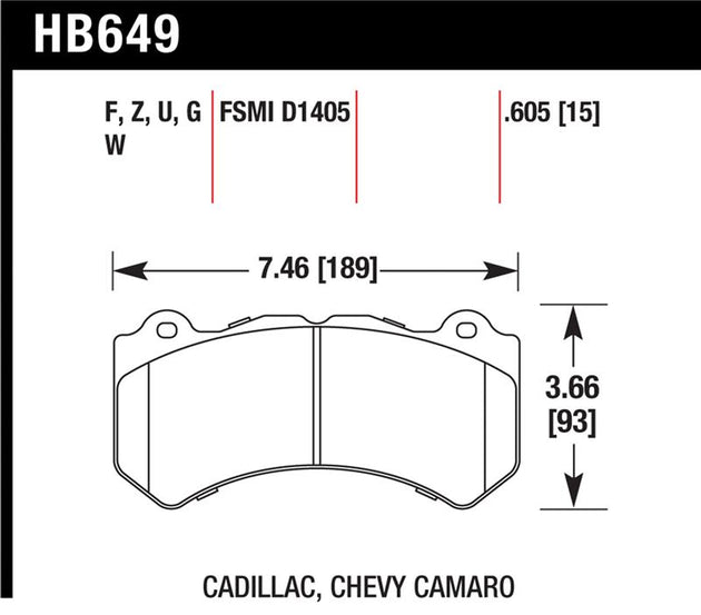 Hawk Performance racing front brake pads for 2008-2012 Cadillac CTS-V and 2012 Jeep Grand Cherokee WK2 SRT8, high-performance brake pads.