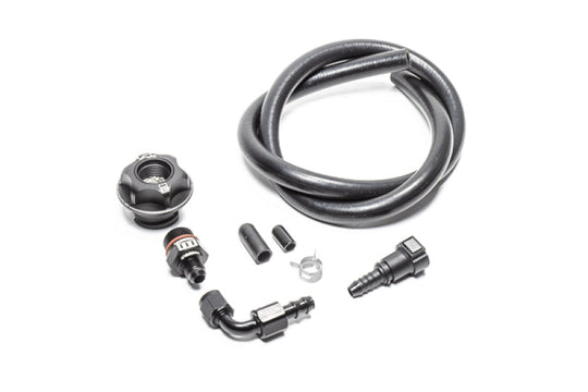 Radium Engineering Baffled VTE Kit oil cap for GM vehicles, featuring a sleek metal finish and secure fit.