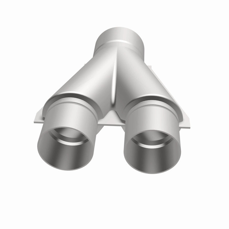 MagnaFlow Y pipe in aluminum, smooth transition design, suitable for 2.5 and 3-inch exhaust systems, shown in the image.