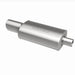 MagnaFlow stainless steel muffler with tip, 14x5x8 inches, featuring dual 2.25/4 inch inlet and outlet pipes, for automotive exhaust.