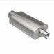 MagnaFlow stainless steel muffler with tip, 14x5x8 inches, featuring dual inlet and outlet pipes, designed for vehicle exhaust systems.