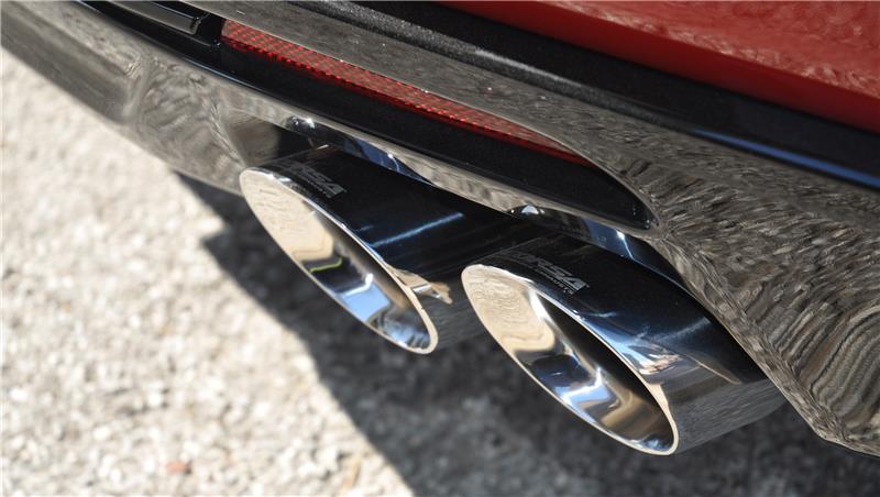 Polished CORSA Performance axle-back exhaust for Chevrolet Camaro SS 2017-2024 with 6.2L V8 engine, featuring dual tips and chrome finish.