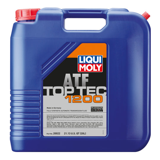 LIQUI MOLY Top Tec ATF 1200 gear oil container, 20-liter size, high-performance automatic transmission fluid.