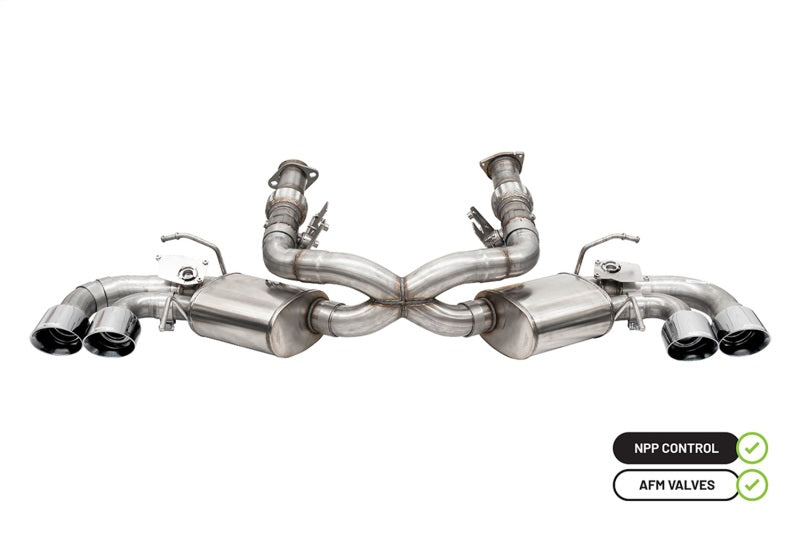CORSA Performance Corsa 2020-25 Corvette C8 cat-back exhaust with 3-inch valved system and 4.5-inch quad tips, factory perf exhaust fit