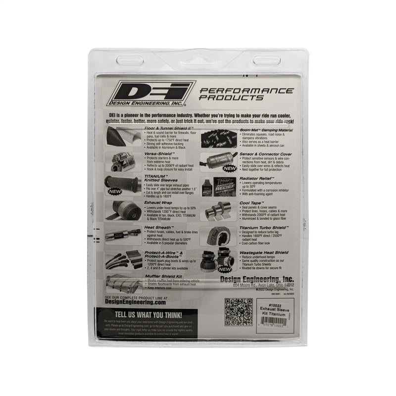 DEI Powersport exhaust thermal wrap sleeve kit in titanium, designed for heat protection on motorcycle or vehicle exhaust systems.