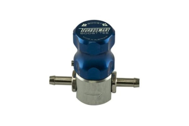 Blue Turbosmart Boost Tee manual boost controller with gauge for precise turbo pressure management.