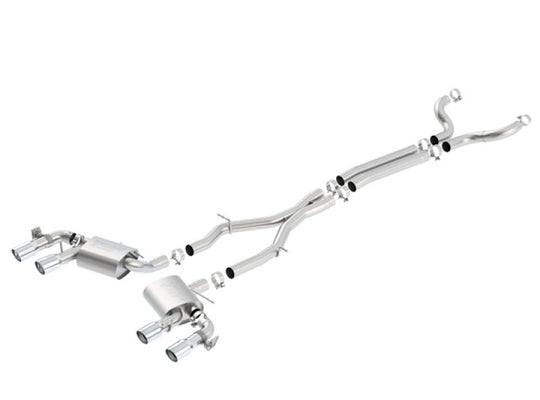 Borla catback exhaust system for 2017+ Chevy Camaro ZL1 6.2L with dual split rear exit, shown on a car.