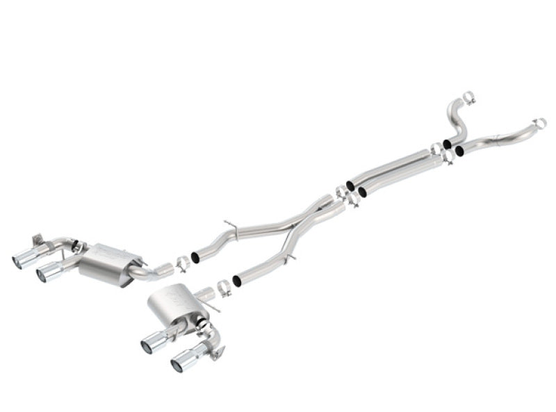 Borla catback exhaust system for 2017+ Chevy Camaro ZL1 6.2L with dual split rear exit, shown on a car.