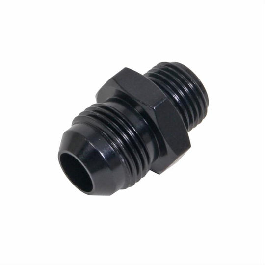 Black Fragola -8AN 5/8-18 3/8 Tube I.F. fittings shown with threaded ends and smooth tube connection for automotive use.