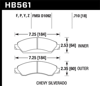 Hawk Performance front brake pads for 2007-2008 Escalade 6.2 and Avalanche Super Duty, performance brake pads with metal backing plates.