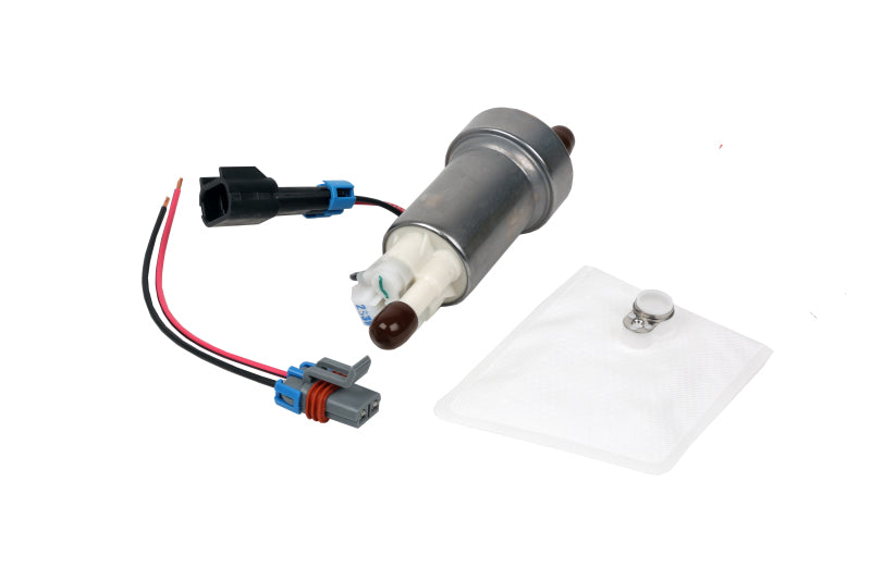 Aeromotive 450lph in-tank fuel pump installed in a vehicle, showing the compact design and electrical connections.