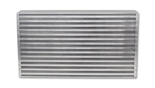 Vibrant intercooler core with 17.75-inch length, 9.85-inch height, and 3.5-inch thickness, designed for vehicle cooling systems.