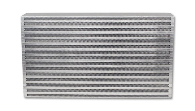 Vibrant intercooler core with 17.75-inch length, 9.85-inch height, and 3.5-inch thickness, designed for vehicle cooling systems.