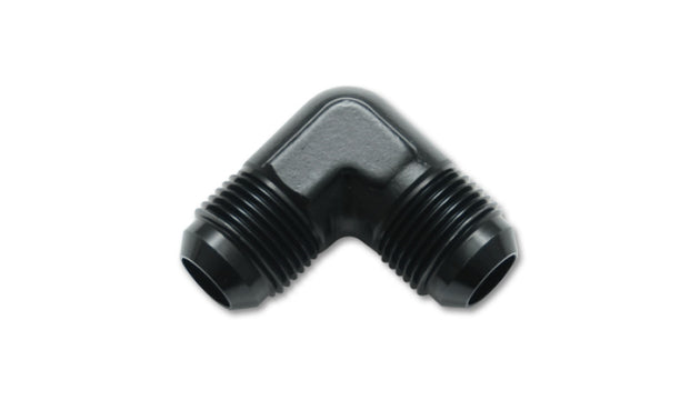Vibrant aluminum -3AN 90-degree flare union fitting showcasing smooth metallic surface and precise threading for automotive use