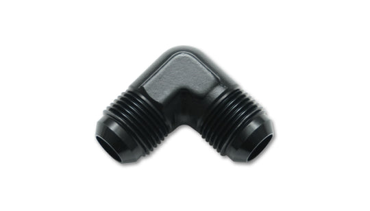 Vibrant aluminum -12AN 90-degree flare union fitting, showcasing the metallic finish and precise flare connection for automotive use