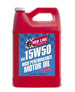 Red Line 15W50 motor oil gallon container with red and black label, motor oils product for engine lubrication.