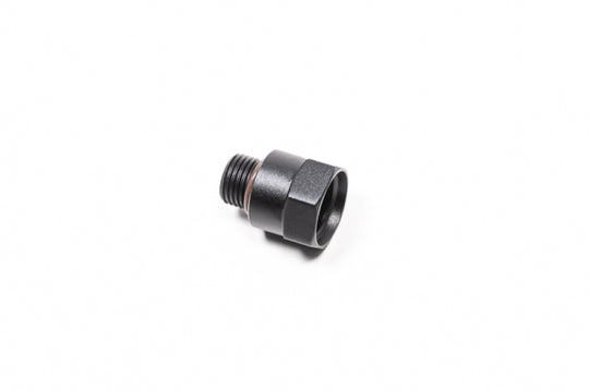 Radium Engineering 6AN ORB Male to 8AN ORB Female fitting showing metal connectors and threaded ends for automotive use.