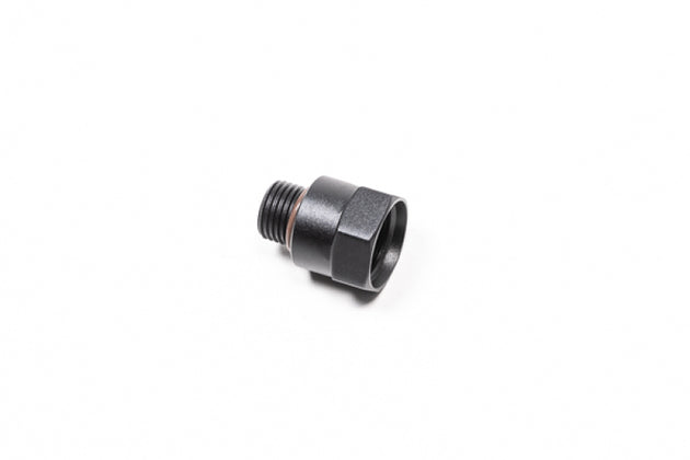 Radium Engineering 6AN ORB Male to 8AN ORB Female fitting showing metal connectors and threaded ends for automotive use.