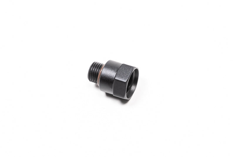 Radium Engineering 6AN ORB Male to 8AN ORB Female fitting showing metal connectors and threaded ends for automotive use.