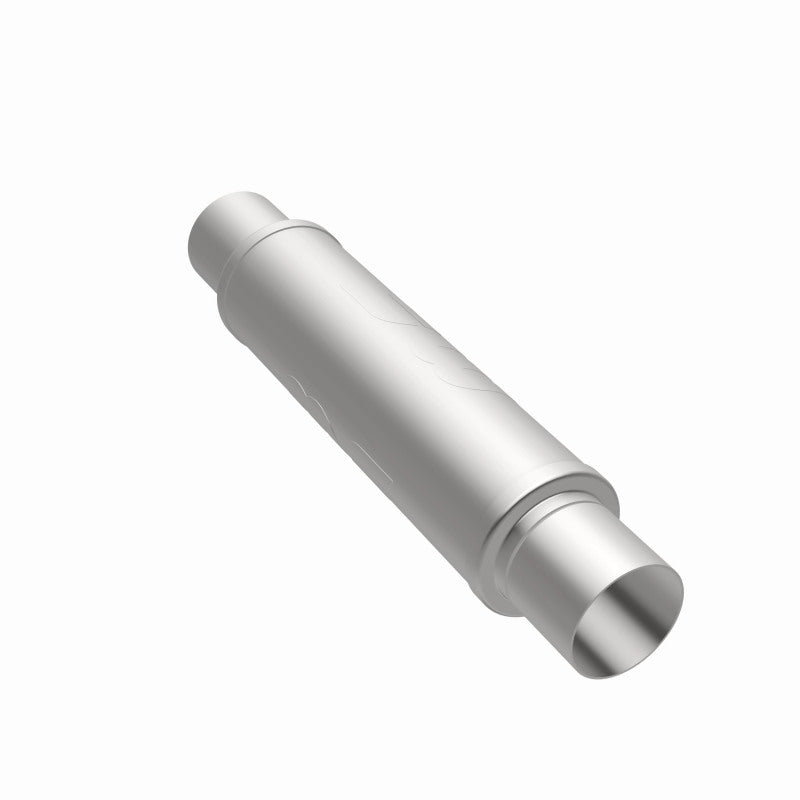 MagnaFlow Mag SS 3-inch muffler with 14x4x4 inch dimensions, featuring stainless steel construction and dual outlet design.
