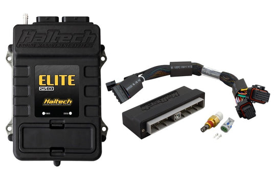 Haltech Elite 2500 Adaptor Harness ECU Kit for programmers and tuners, showing the wiring harness and connectors.