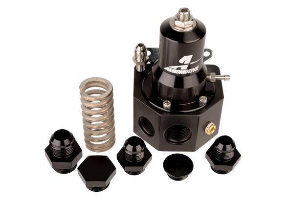 Aeromotive Pro-Series EFI Boost Reference Fuel Pressure Regulator showing its compact design and inlet/outlet ports.