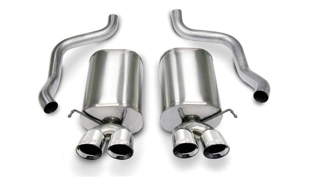 Polished CORSA Performance axle-back exhaust for Chevrolet Corvette C6 2005-2007 with 6.0L V8 engine, showcasing the polished metal finish.