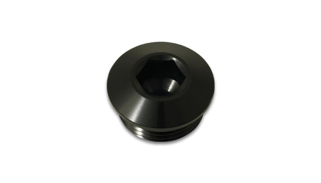 Vibrant Aluminum 34AN ORB low profile port plug in anodized black for fittings and fluid connections.