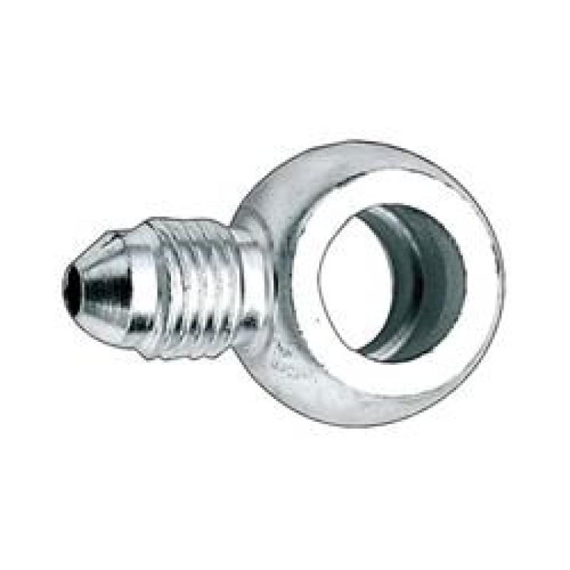 Fragola steel -4AN x 3/8 banjo brake adapter showing the metal fittings and threaded connections for automotive use.