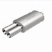 MagnaFlow stainless steel muffler with tip, 14x5x8 inches, featuring dual inlet and outlet pipes for car exhaust system.