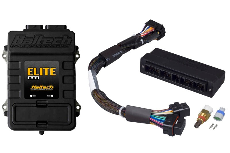 Haltech Elite 1500 ECU adaptor harness kit for programmers and tuners, showing the wiring and connectors for automotive tuning.