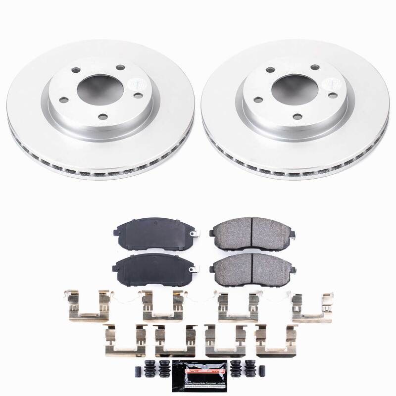 PowerStop front Z23 coated brake kit for Nissan Sentra 2013-2019, including brake rotors and pads, performance brake components