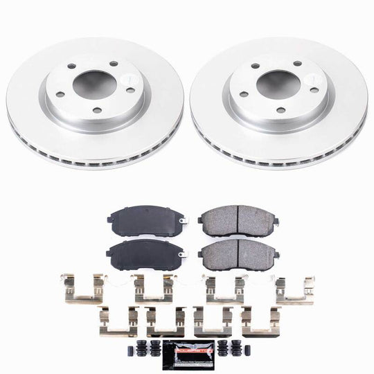 PowerStop front Z23 coated brake kit for Nissan Sentra 2013-2019, including brake rotors and pads, performance brake components