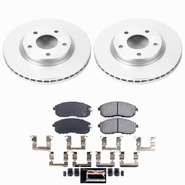PowerStop front Z23 coated brake kit for Nissan Sentra 2013-2019, including brake rotors and pads, performance brake components