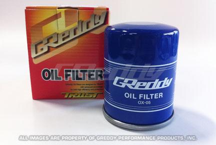 GReddy OX-05 oil filter for ZC-B20, 4G63-6A12, Mazda K8-FS engines, showing the filter with brand logo and product details.