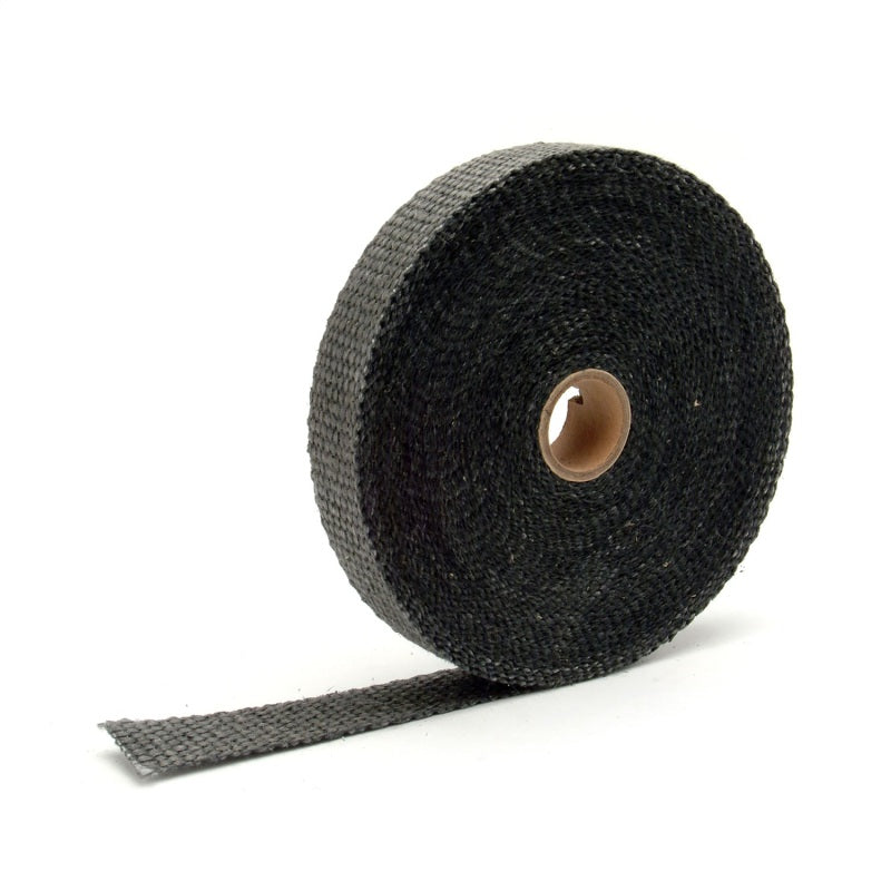 Black DEI Exhaust Wrap 1-inch by 50 feet, heat-resistant wrap for exhaust pipes and headers, shown in the product image.