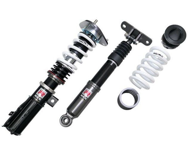 HKS Hipermax R coilover kit for GZEA14H Toyota, featuring adjustable suspension components in a close-up view.