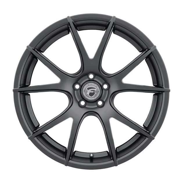 Forgestar CF5V satin black 19x10 cast wheel with 5x120.65 bolt pattern, ET30 offset, and 6.7-inch backspace.