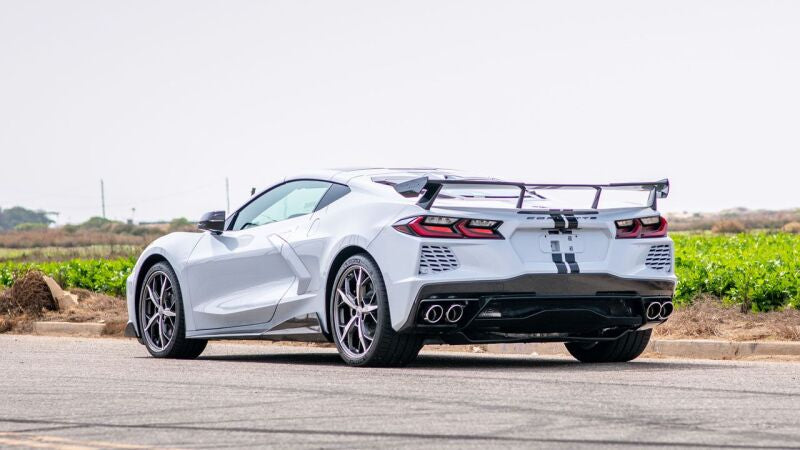 Borla catback exhaust system for 2020 Chevrolet Corvette C8 with dual round A/C tips, 3-inch diameter, polished finish.