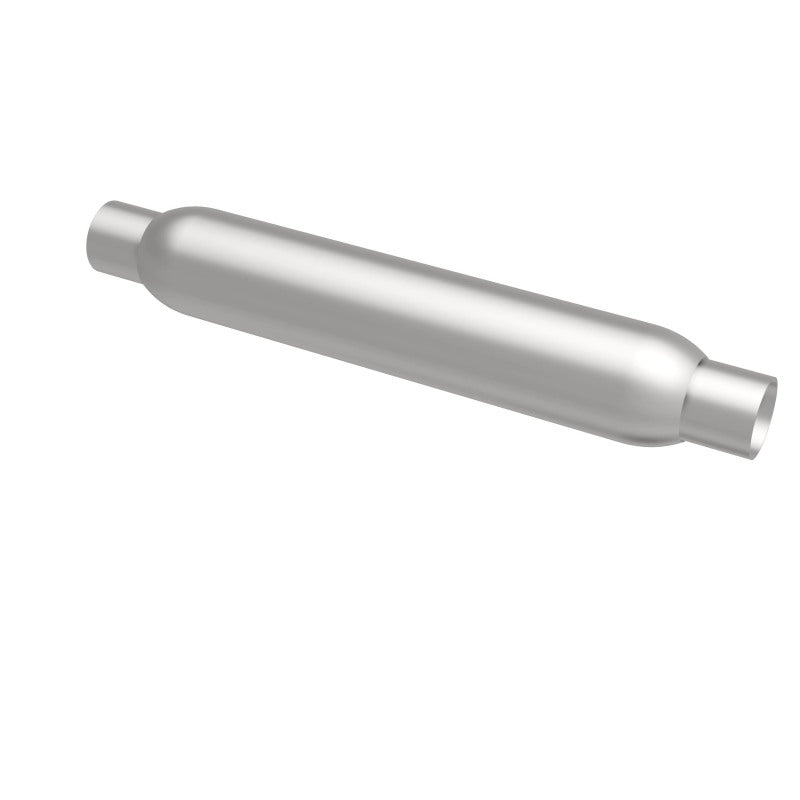 MagnaFlow muffler with 3.5-inch diameter and 18-inch length, featuring dual 2.25-inch inlet and outlet pipes.