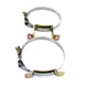 Nitrous Express stainless steel bottle brackets for 10 and 15-pound aluminum nitrous oxide bottles, designed for secure mounting.