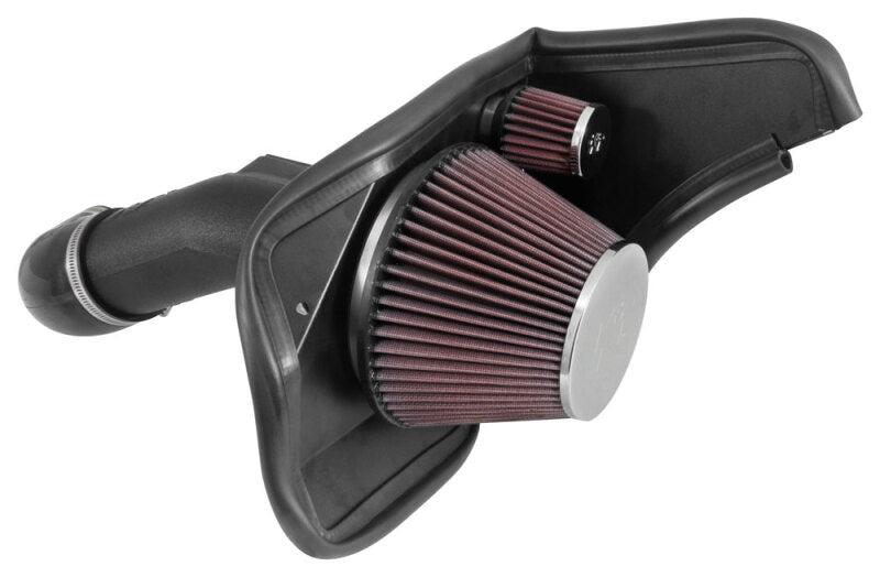 K&N Engineering cold air intake for 2013-2015 Cadillac ATS V6 3.6L engine, showing the performance air filter and intake tube.