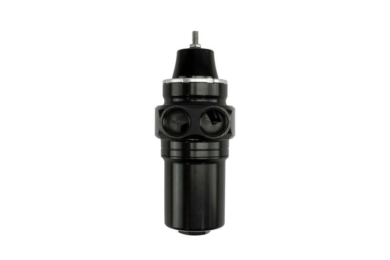 Turbosmart black canister style fuel filter with regulator, -10AN fitting, designed for fuel system filtration and regulation.