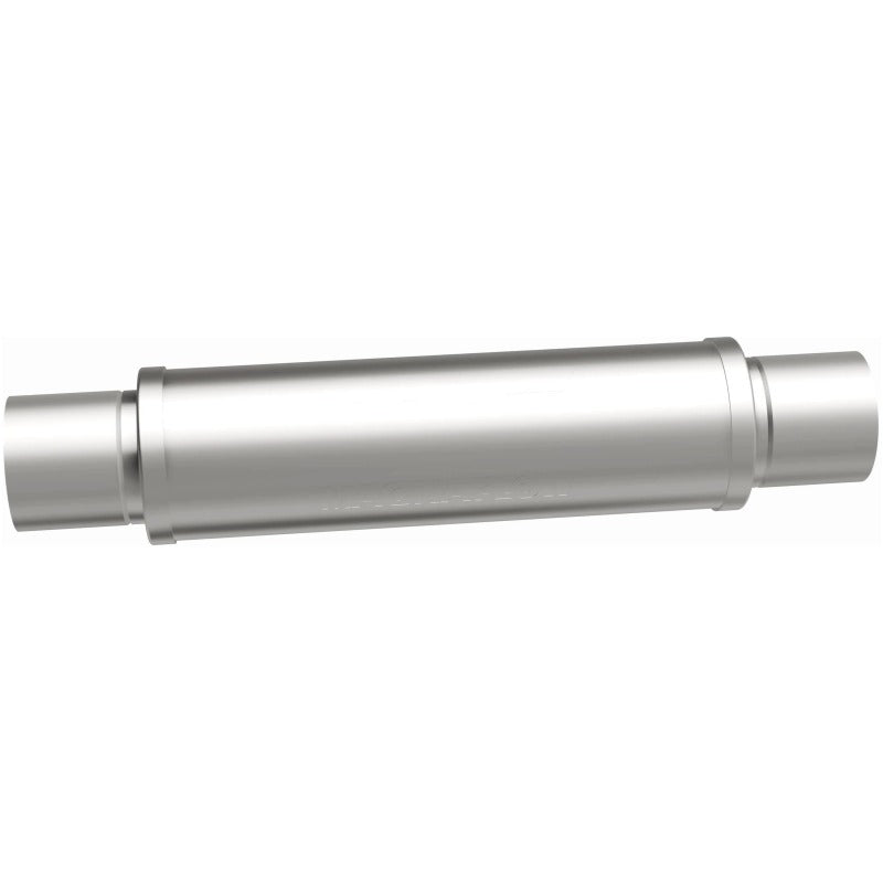 MagnaFlow Mag SS 4X4X14 3 muffler with stainless steel construction, showcasing its sleek design and durable build.